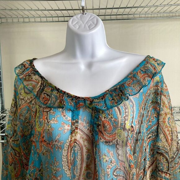 TravelSmith Women’s Turquoise Paisley Flowy Boho Artsy Airy Ruffled Top Size 1X - Picture 8 of 13